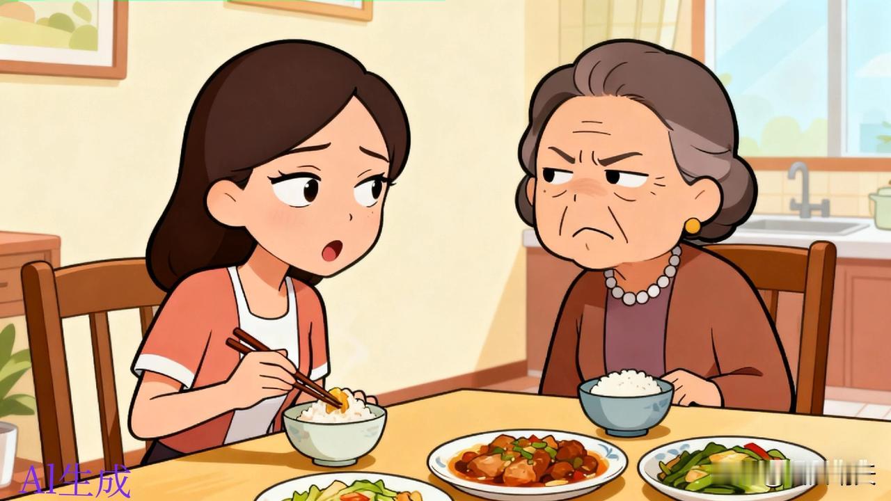 晚上吃晚饭时被婆婆翻白眼白了一眼。刚结婚的时候和婆婆一起吃饭！婆婆总是会