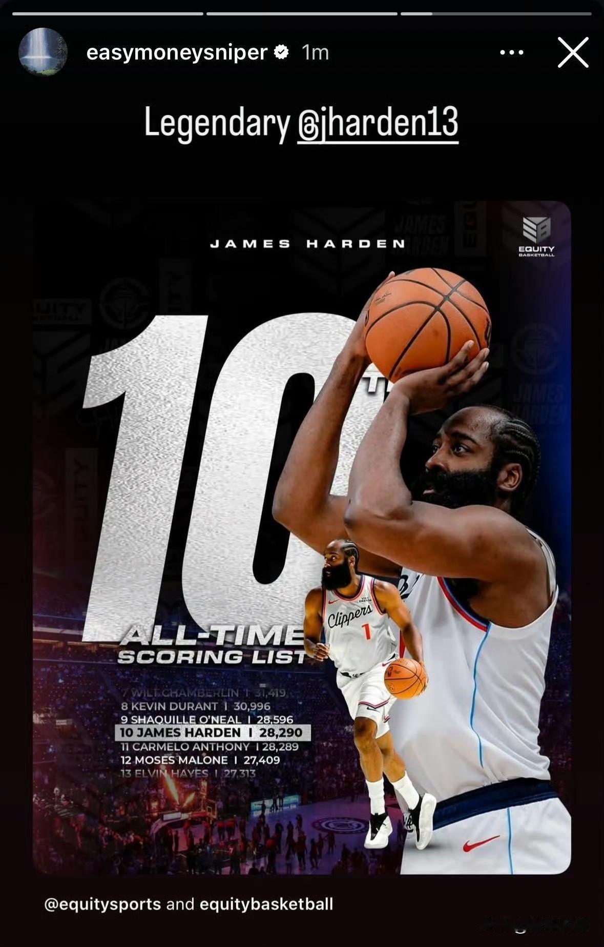 Respect！哈登、杜兰特、詹姆斯商业互吹！今天，快船队球星哈登职业生涯总