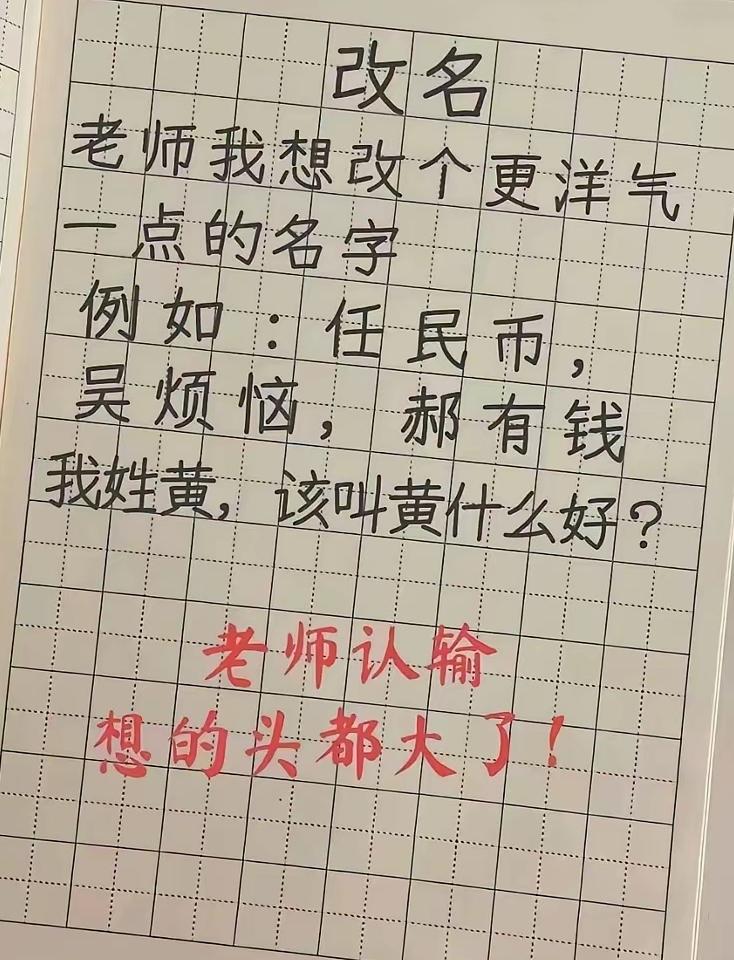 任民币、吴烦恼全都有，轮到黄姓起名，高手都沉默了谐音梗取名搞笑小学生作文