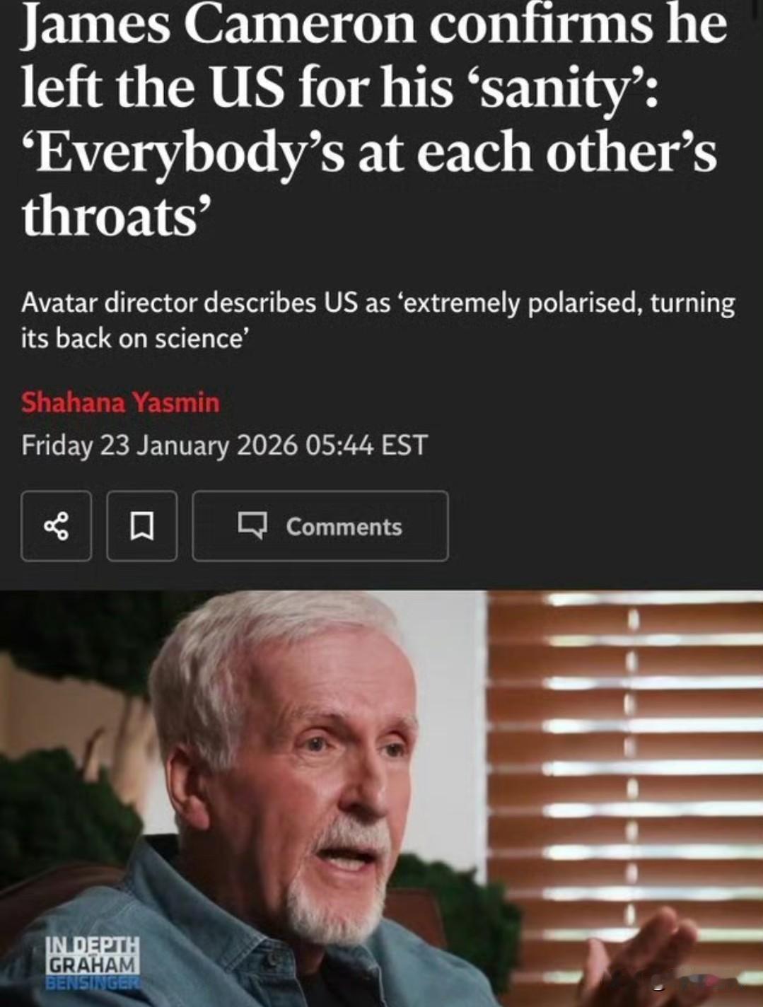 詹姆斯·卡梅隆移民新西兰最近（2026年1月23日左右）接受GrahamB