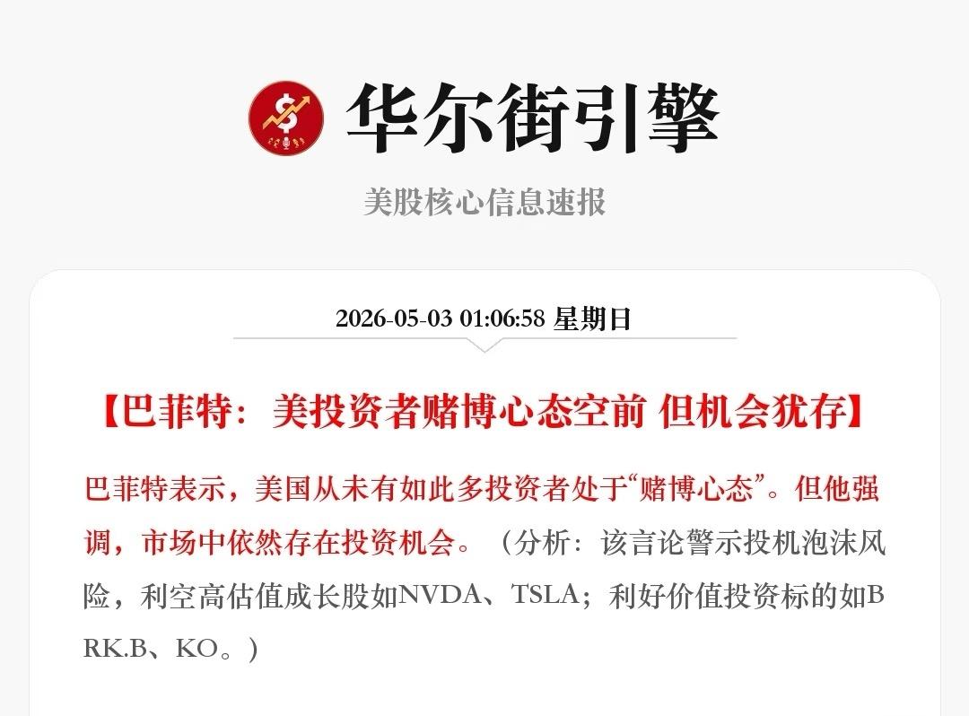 巴菲特近日发声，说现在美国投资者赌性太重啦！伯克希尔手握3900多亿美元现金没大