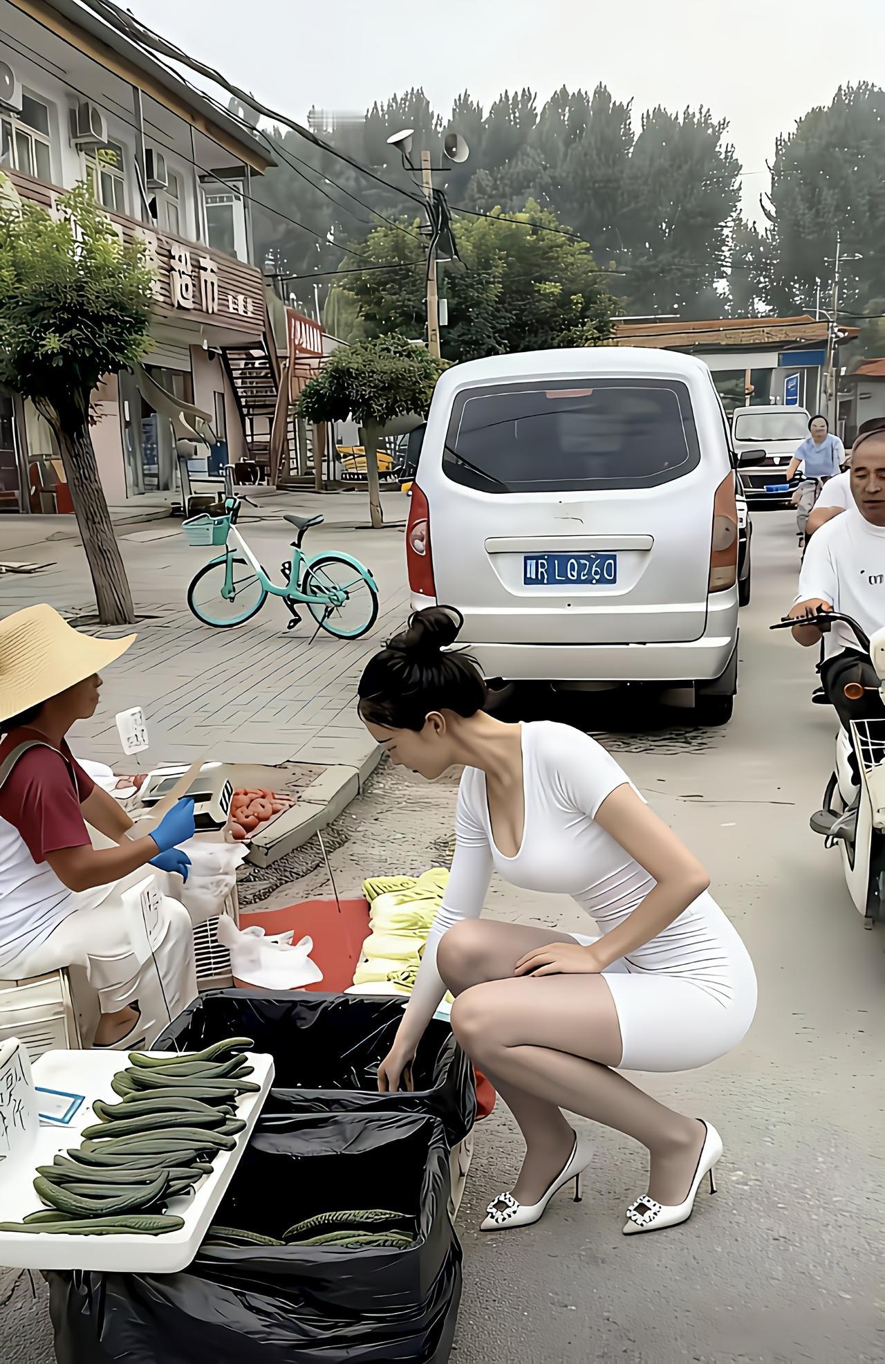 小区菜市场人挤着烟火气，我拎着篮刚选好青菜，就听见邻摊阿姨打趣：“这么精致的姑娘