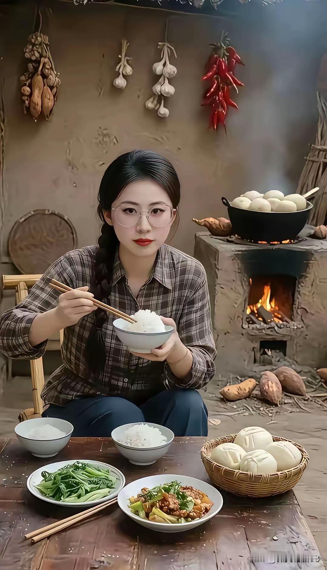 家常便饭，一碗白饭配两菜，温暖又满足。