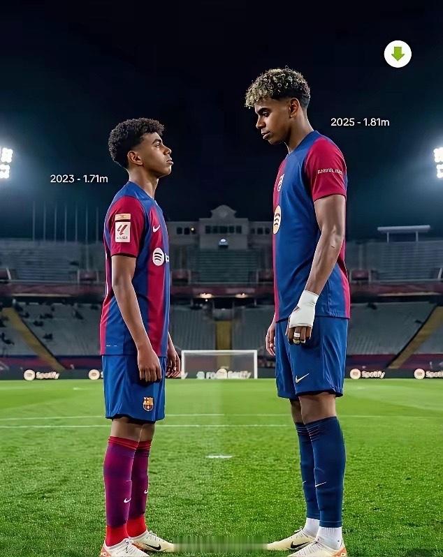 两年身高长了11厘米，亚马尔这个严格来说属于晚发育啊。亚马尔23年的时候只有17