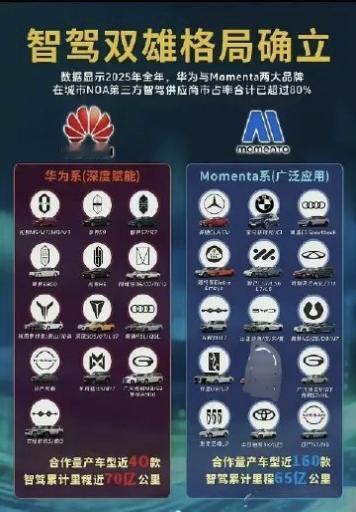 现在智驾供应商的双雄的格局已经定下来了，就华为和momenta。华为的优势是，