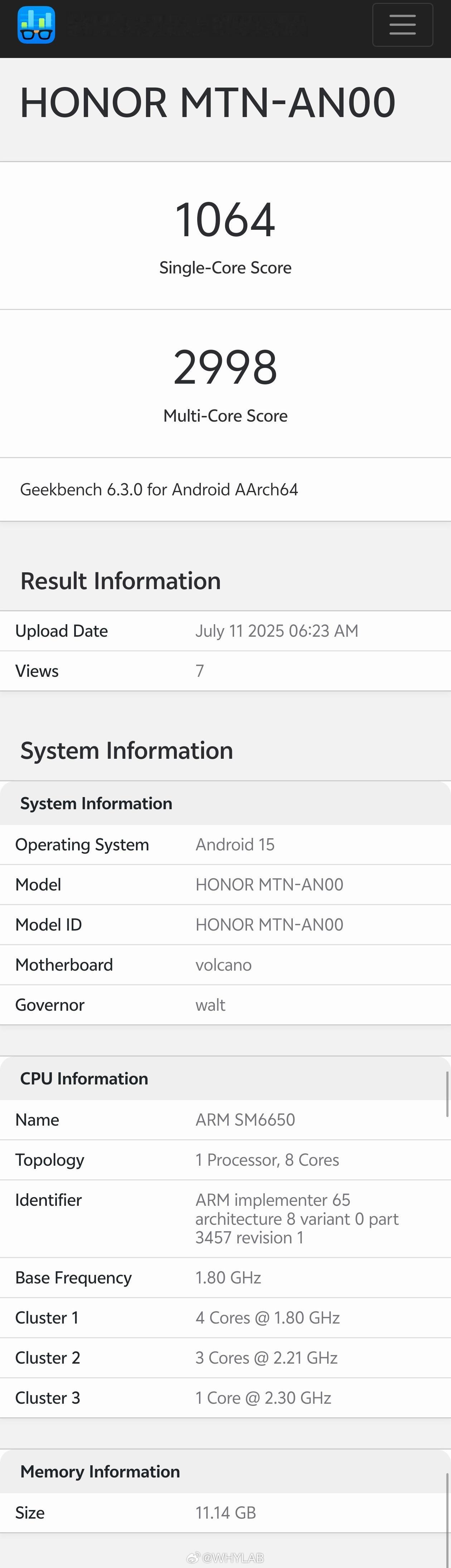 荣耀X70的Geekbench6跑分出炉，搭载骁龙6Gen4，单
