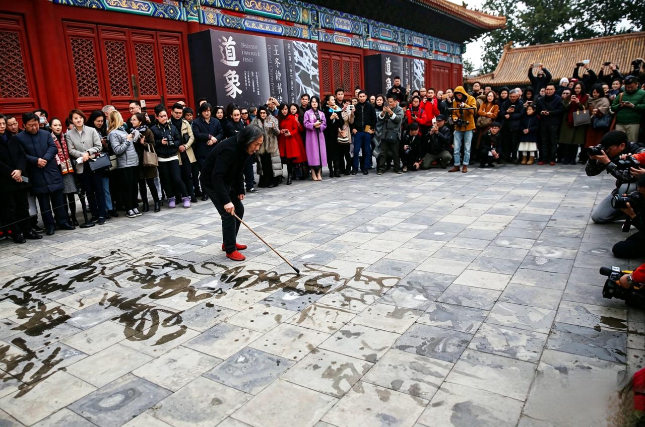 国美书法博导王冬龄巨幅挥毫，满壁缠绕线条业内也难辨字形一场书法大展曾登上中