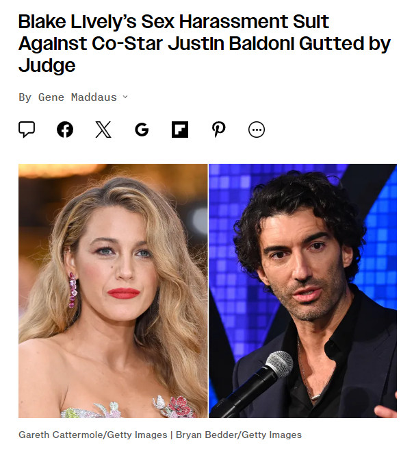 【布莱克莱弗利诉讼被驳回】据Variety，法官驳回了布莱克·莱弗利对贾斯汀·巴