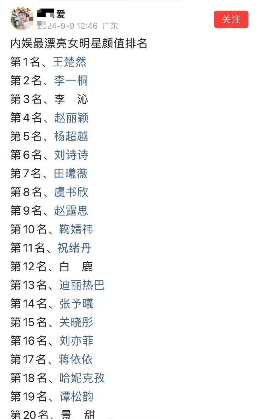 女明星进行颜值排名？真的假的[doge]​​​