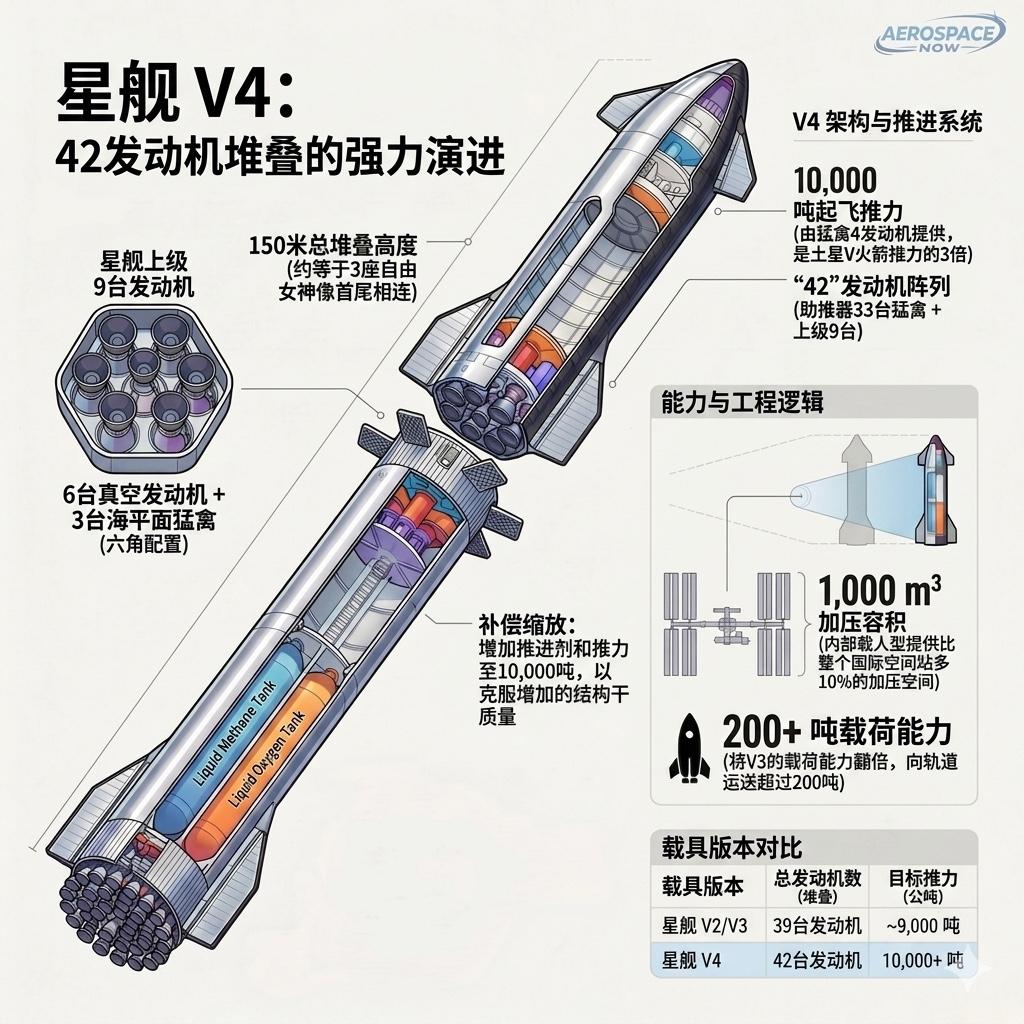 SpaceX刚刚公布了StarshipV4令人惊叹的规格参数——它达到了