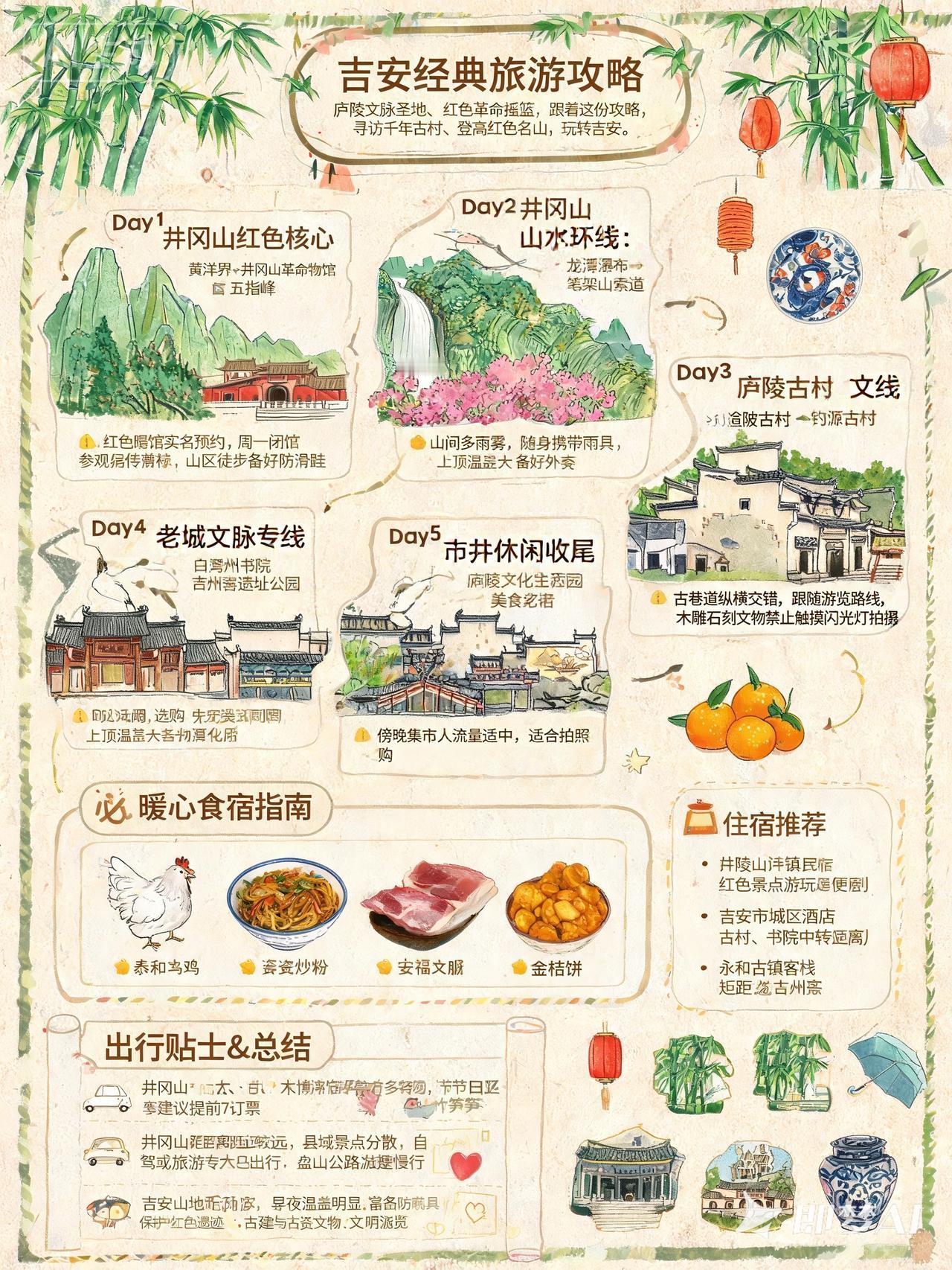 朋友们,你最想去江西的哪个景点?江西吉安1.Day1井冈山红色核心：