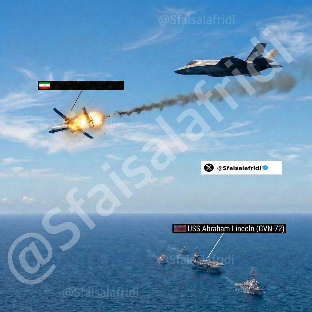 开打了！F-35空战首杀伊朗见证者-129无人机！CVN-72航母打击群上的隐形