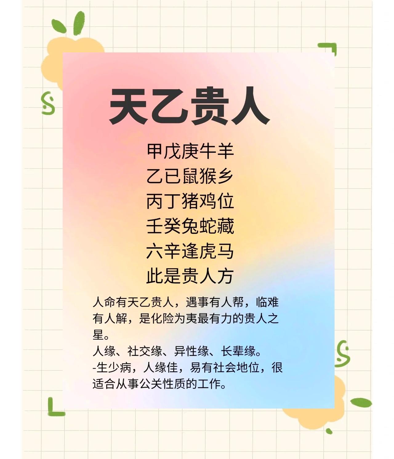 天乙贵人：是命理中最能逢凶化吉的吉星。有一个就是贵。“天乙者，乃天上之神，