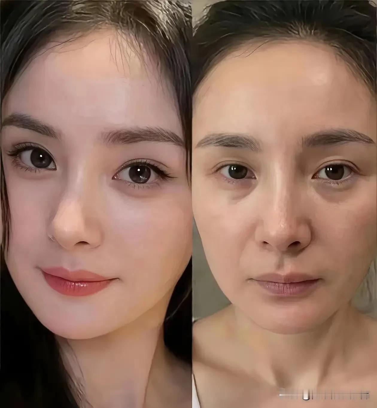内娱女明星妆前vs妆后，这反差感也太绝了！镜头前星光熠熠的大明星，卸下舞台妆后