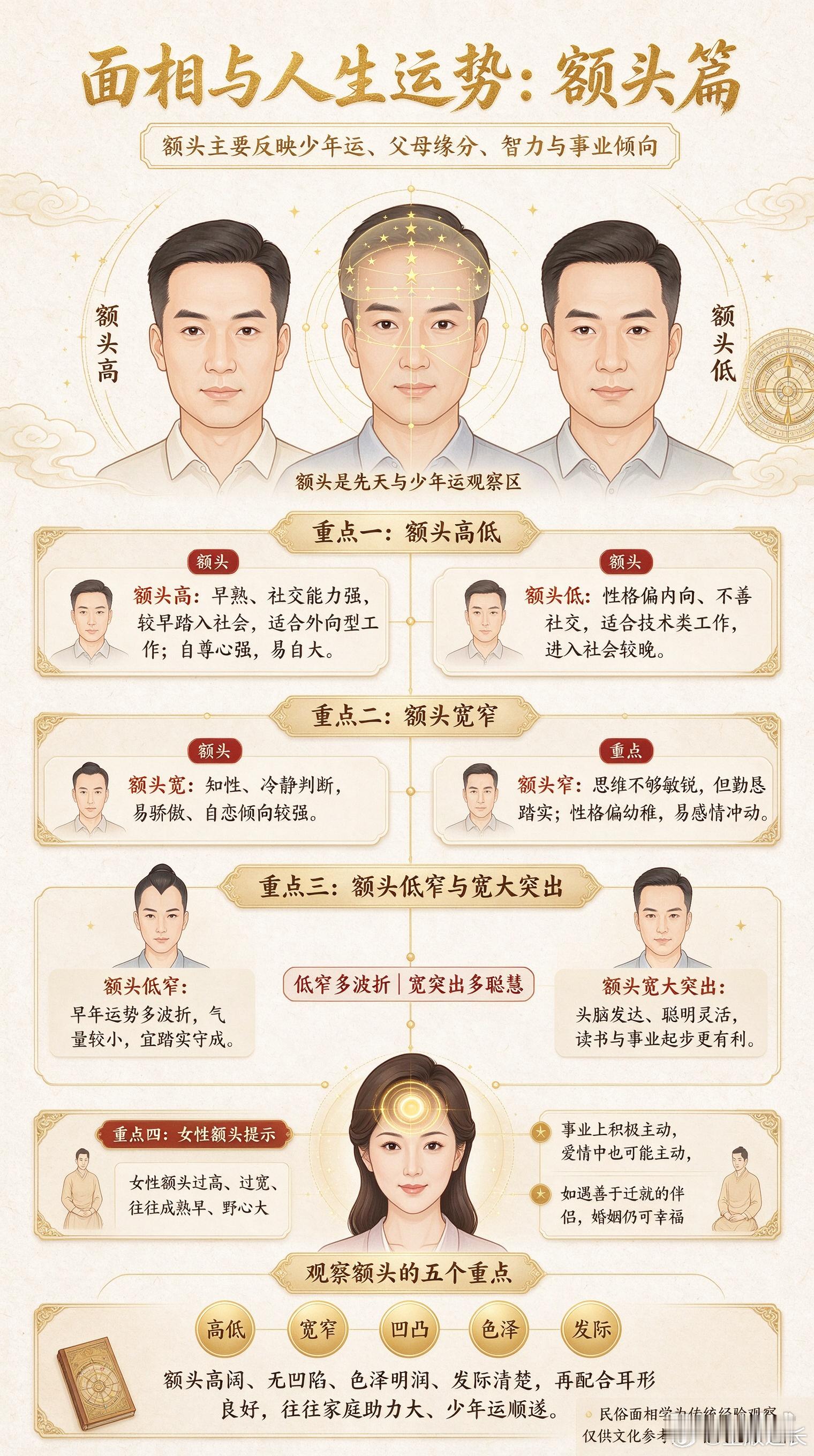 面相与人生运势：额头篇人的一生运势，往往能从脸上窥见端倪。其中，额头主要反映一个