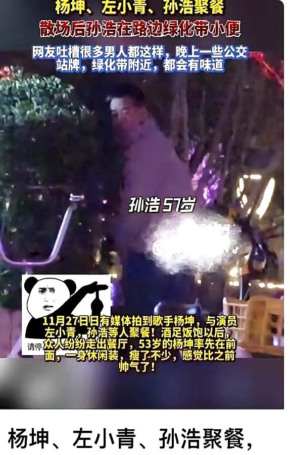 27号那晚，孙浩和杨坤、左小青聚餐后出状况了。几杯黄汤下肚，体面似乎就抛到了