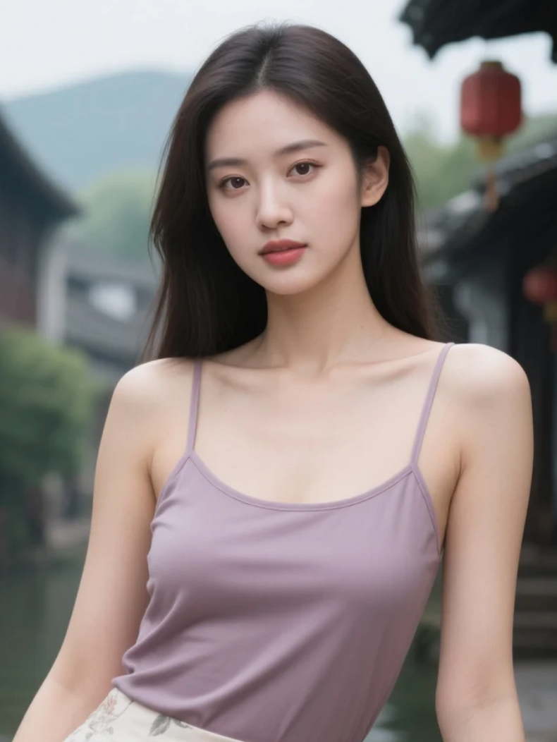 红唇皓齿，明艳照人的大美人。