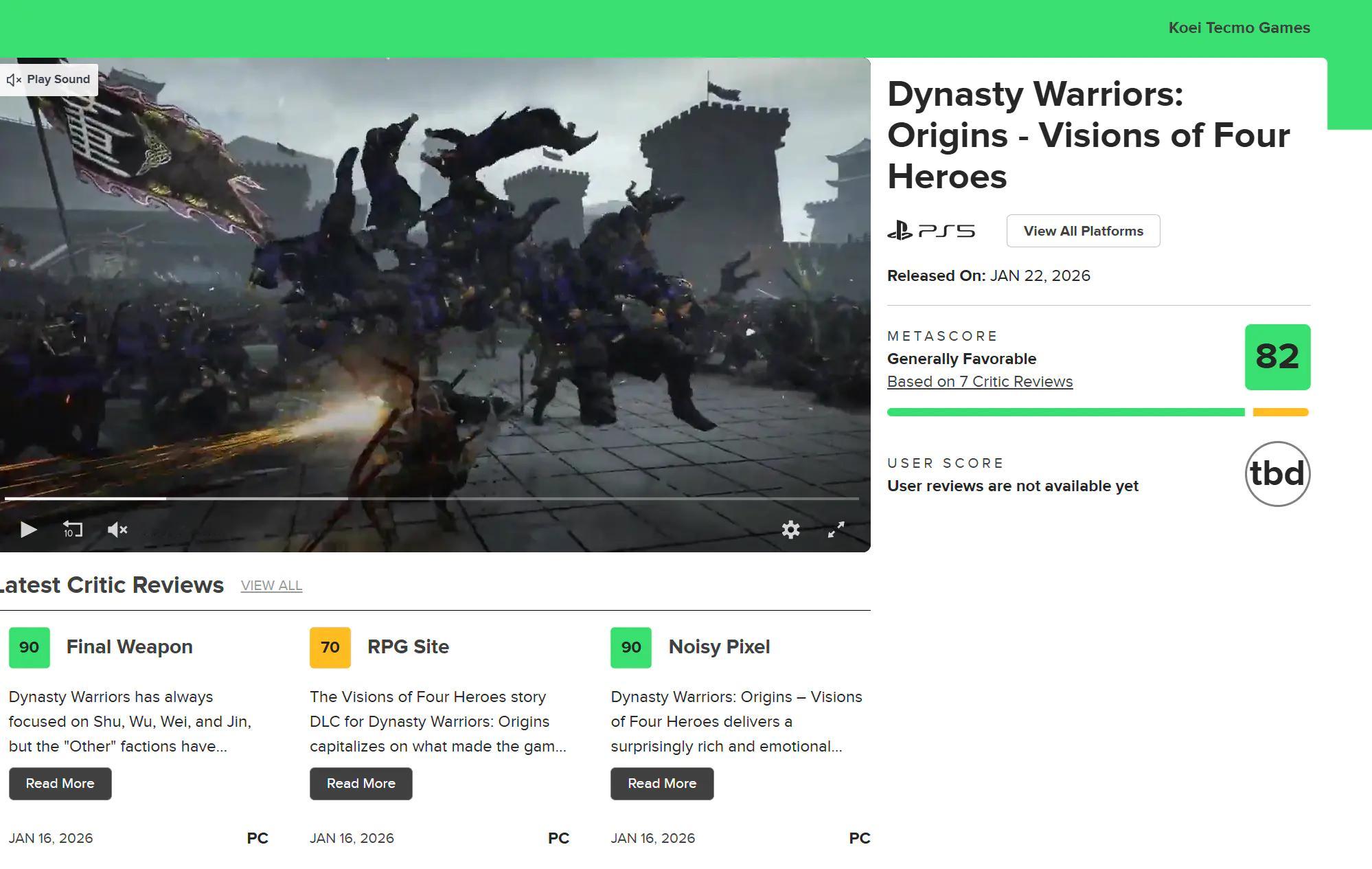 【真三国无双：起源》Switch2版及DLC媒体均分公开】《真三国无双：起源》