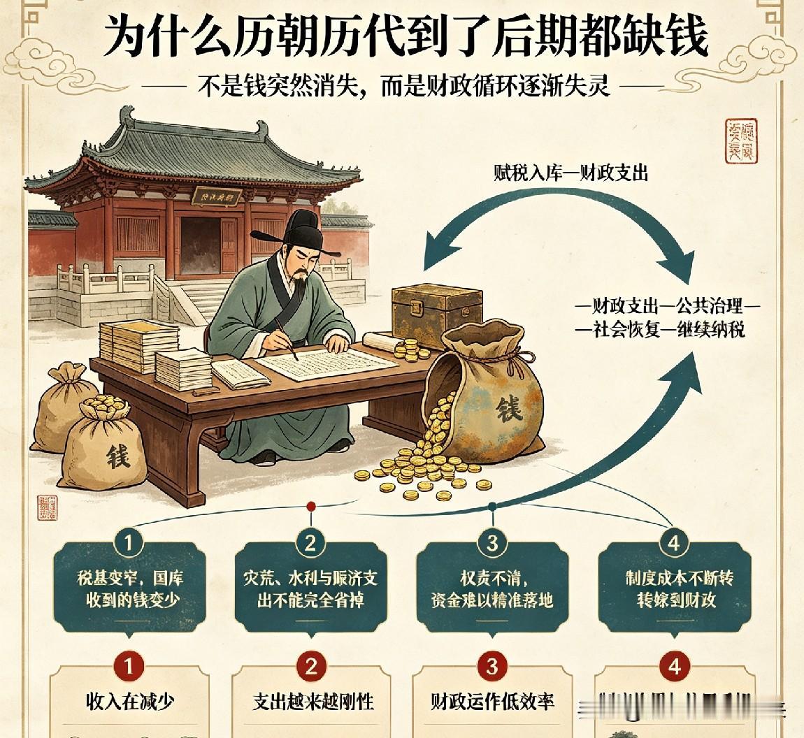 为什么每个朝代到了后期都没钱?我认为本质逻辑是:一代创业，二代继承；