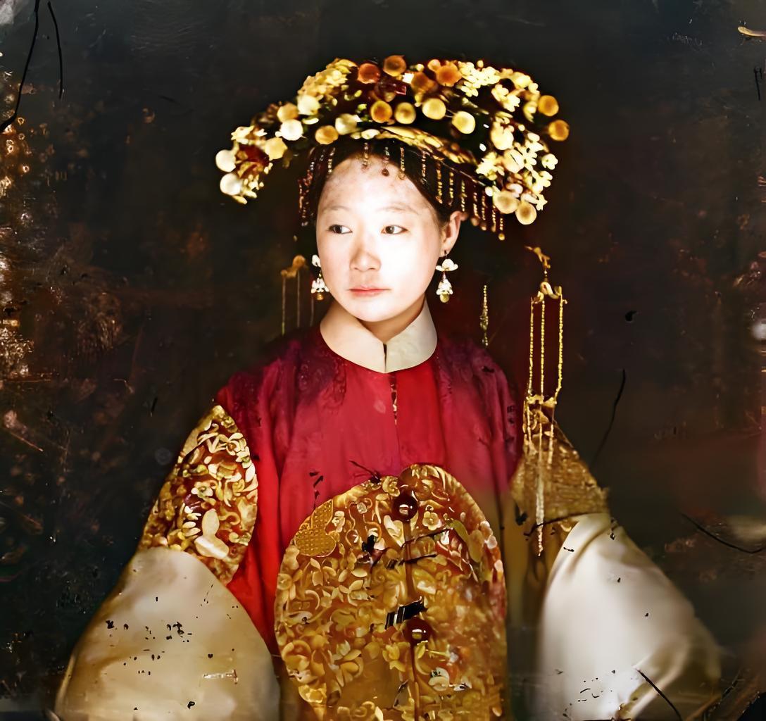 这张老照片是1871年一个叫约翰·汤姆森的外国人拍的，名字叫《满洲新娘》，别看就