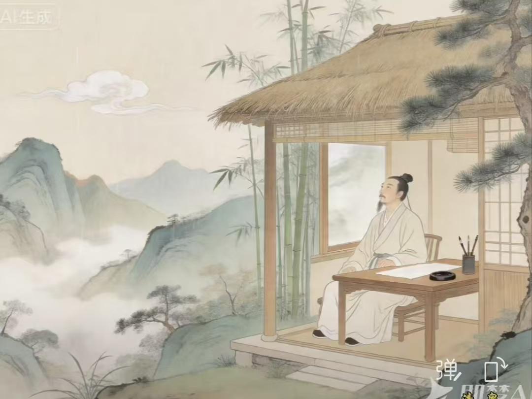 天净沙.山中白日坐看云闲，清秋卧听雨眠。眉上全无事绊。胸中舒卷，笔端写