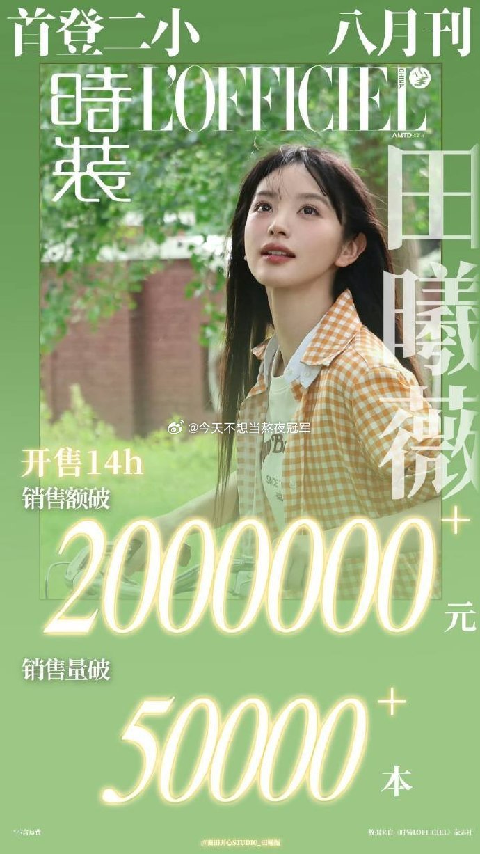田曦薇首登二小24h破200w，签到7.4w，超like5000🍩就这