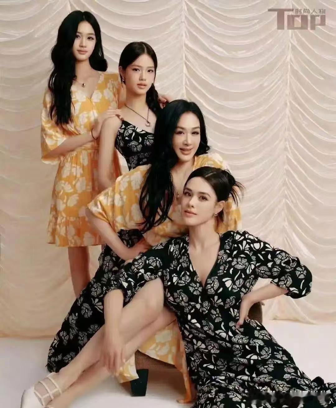 钟丽缇母女四人登上杂志，辨识度超高，各有各的特色，妥妥的母系美貌！三女儿也太好看