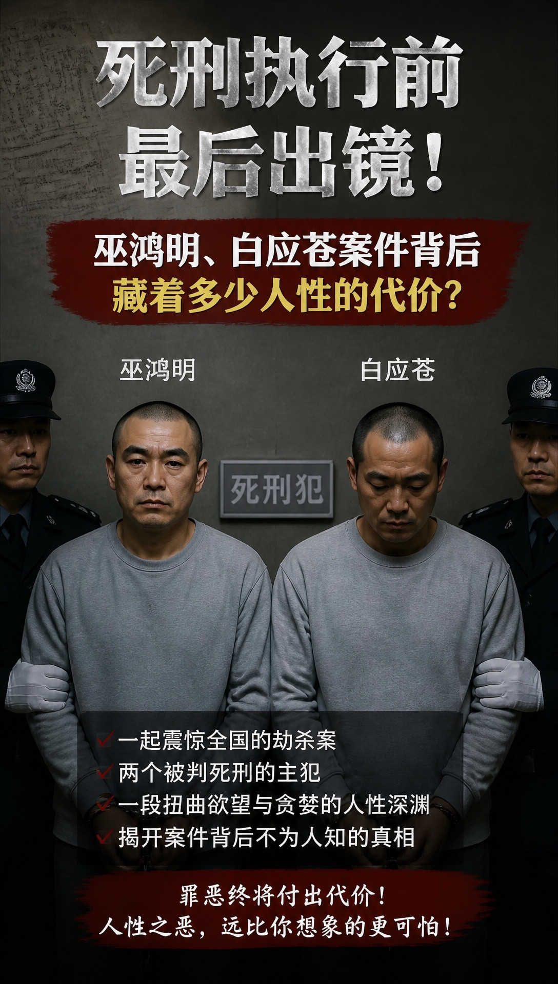 死刑执行前最后出镜！巫鸿明、白应苍案件背后，藏着多少人性的代价？一个残忍真相当“死刑”两个字真正落下