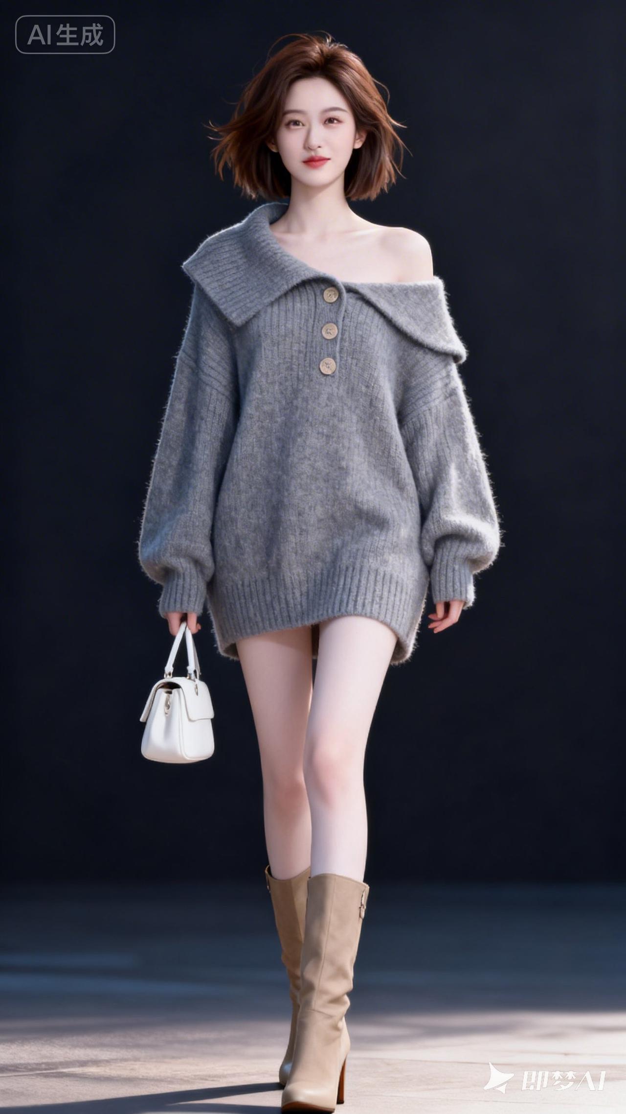 秋日穿搭指南：灰色毛衣+米色靴子，温暖又时尚！