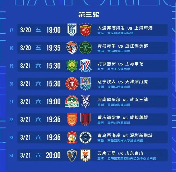 中超第三轮，最值得关注的三场比赛，全是旗鼓相当，看点十足。1.北京国安vs上海