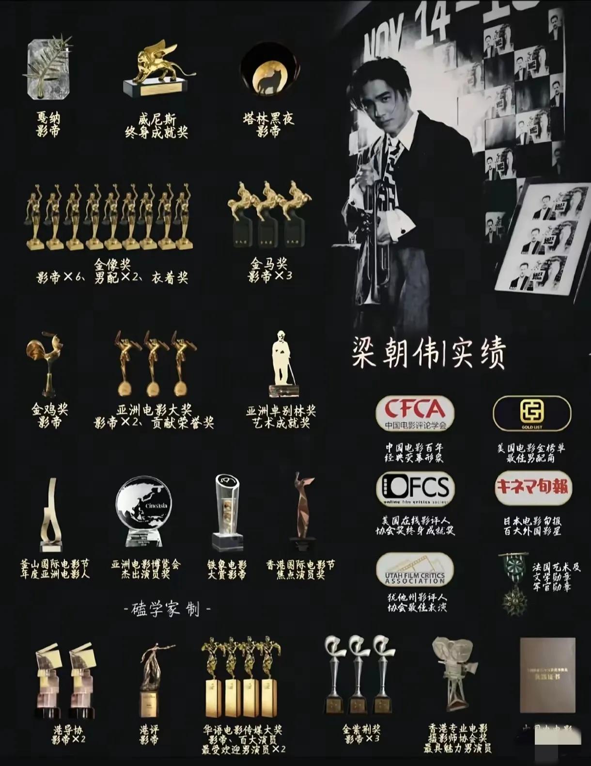 一个梁朝伟，拿奖拿到手软，竟然已拿了那么多，有些看起来还比较高大上，再看大哥成龙