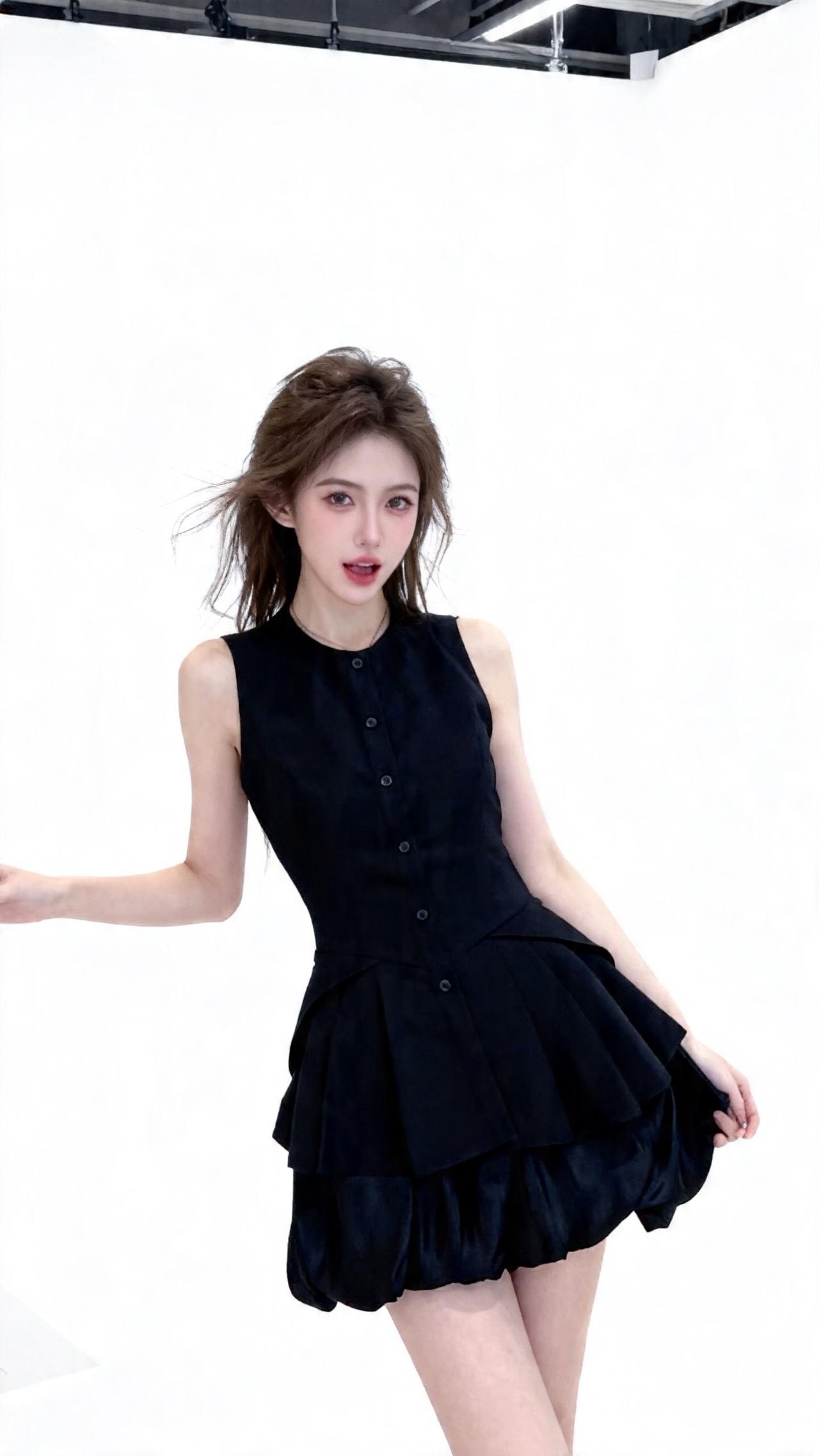 黑色蓬蓬裙蓬蓬裙小黑裙白色蓬蓬裙无袖小黑裙甜美风小黑裙