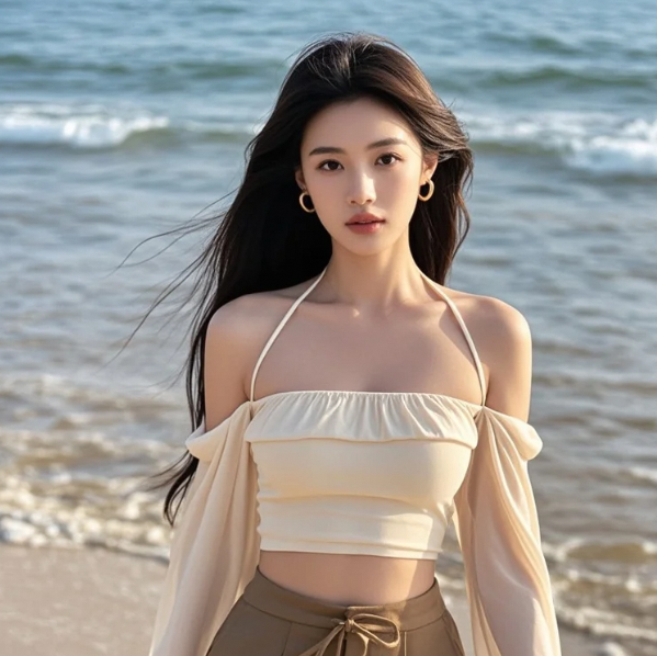 阳光给皮肤镀金，海边的发光体