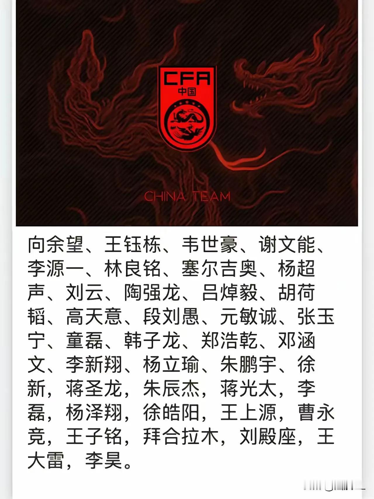 下面这个图片是在网上传言的马上就要在上海集训的新一届国家队名单，大概率上来讲也就