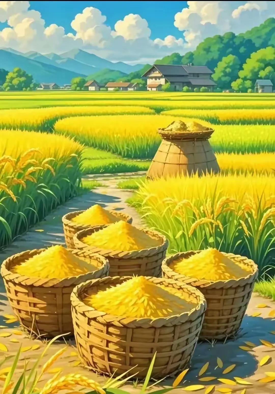 七绝·乡村喜丰收文/方立新秋收稻熟漫金黄，装满箩筐溢馥香。此刻农家人顺意