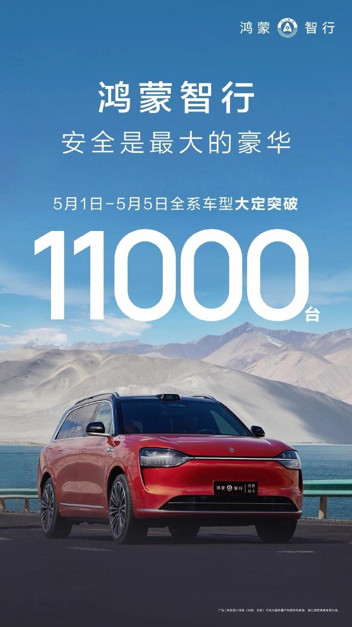 鸿蒙智行全系车型5月1日-5日大定突破22000台据多位博主/用户分