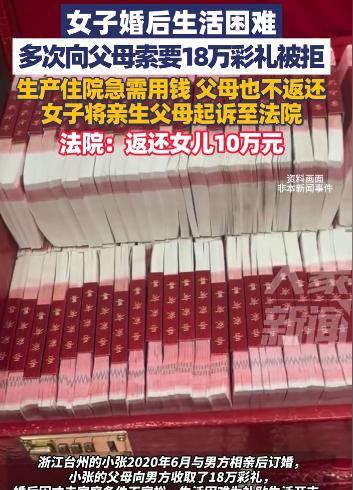 “太荒唐了！”浙江一女子婚后生活拮据，无奈将亲生父母告上法院。起因是结婚时男方支