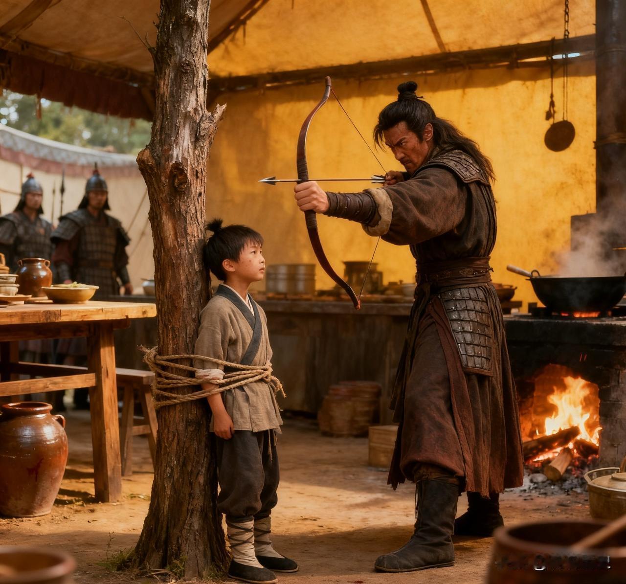 甘宁性格残暴，有一次要杀犯小错的厨下小童，小童藏到吕蒙家中。甘宁带着礼物去拜访吕