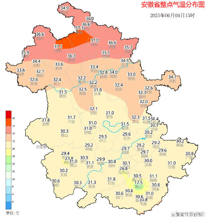 【#安徽今日最高气温冲至37℃#：多地发布高温预警】#安徽加入高温35℃群聊#