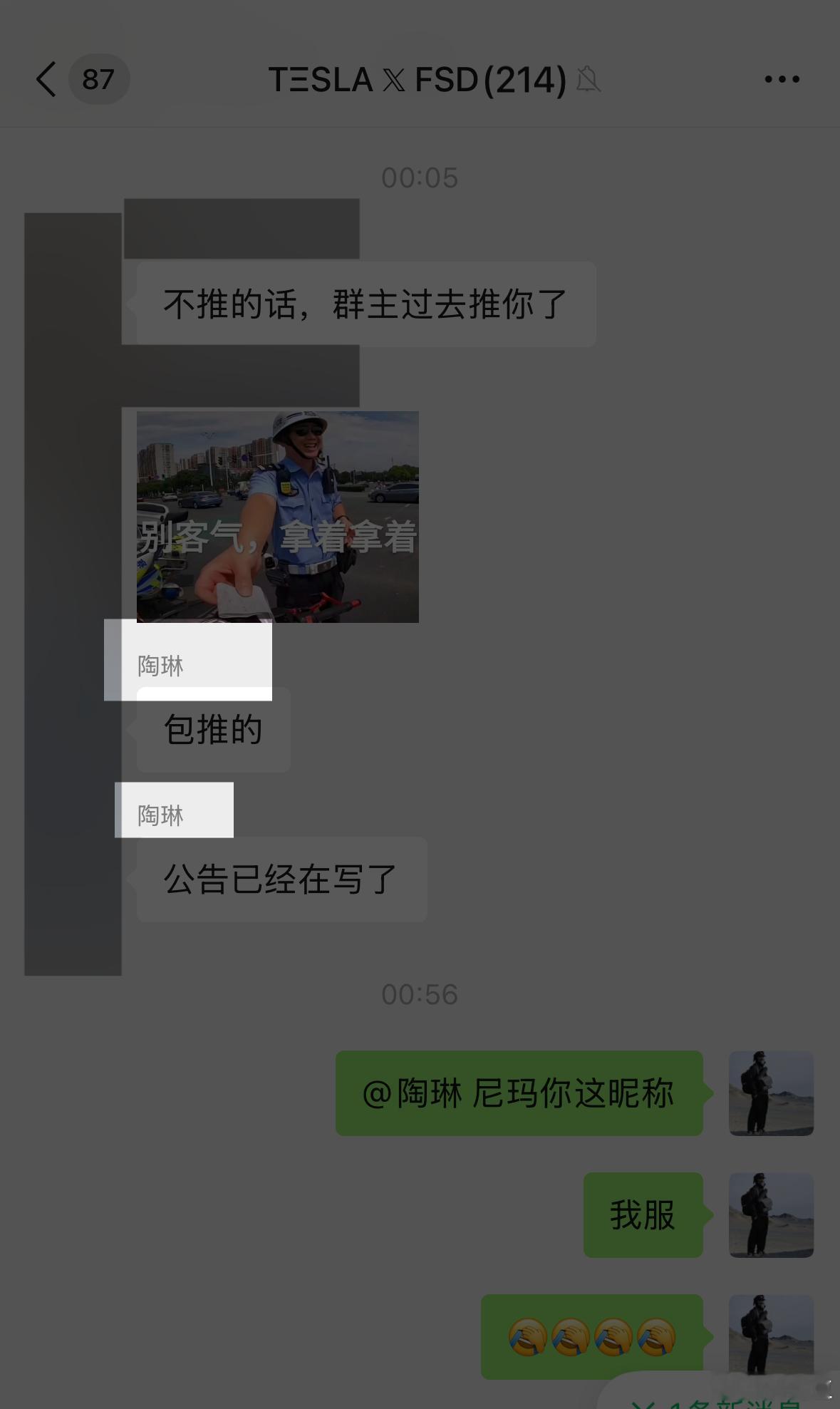 我们FSD群里的群友让我拉特斯拉副总裁陶琳入群我没办法拉因为我压根没陶琳总微信