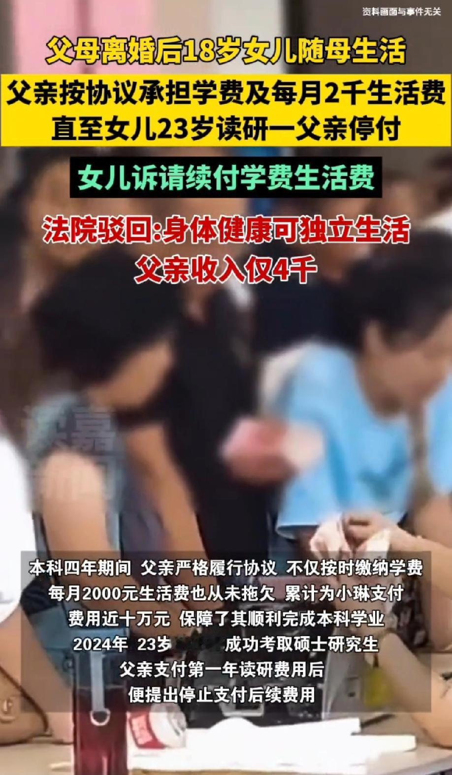谁能想到，辛辛苦苦供女儿读完本科的爸爸，竟然被23岁的研究生女儿告了！事情是