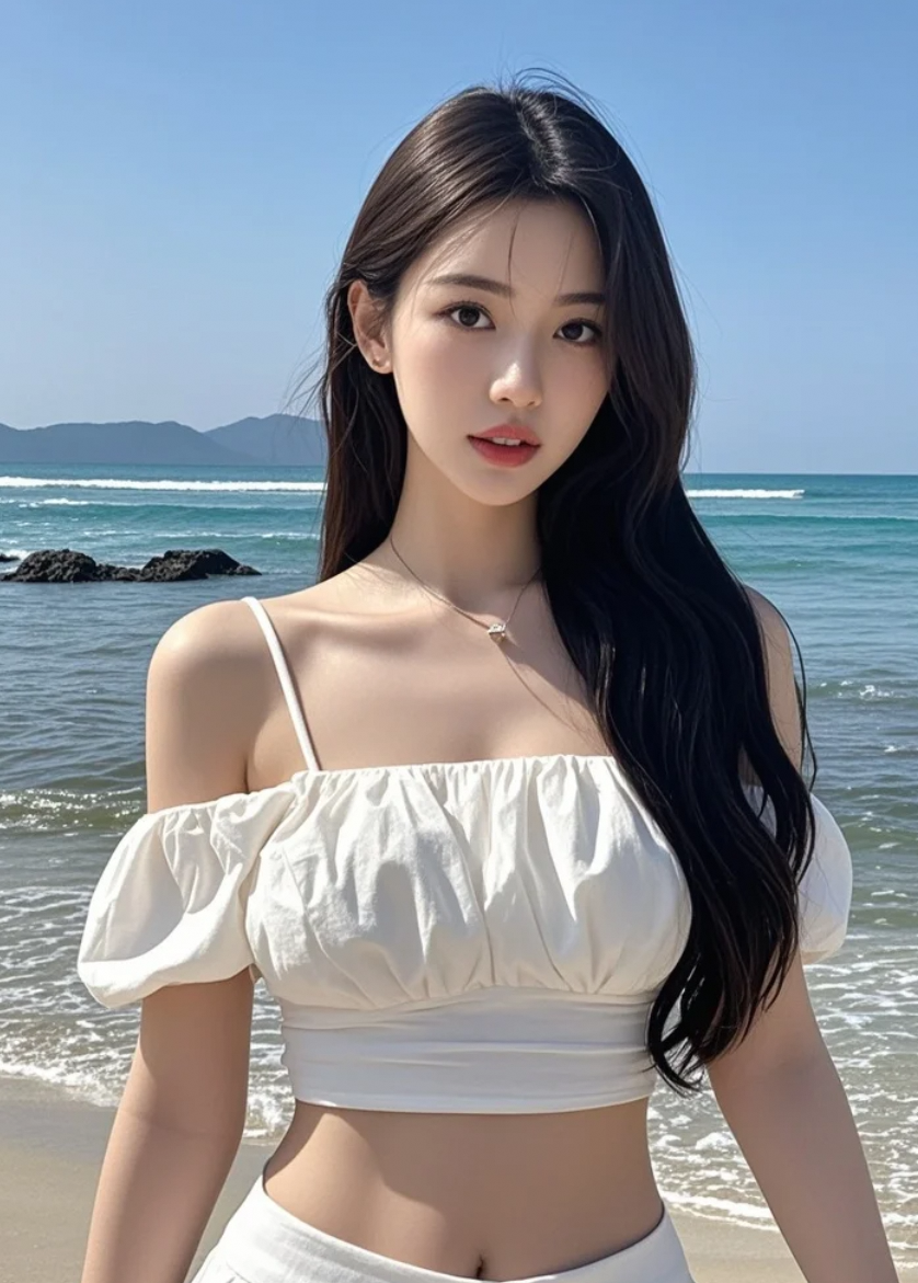 她在海边拍照的样子，简直是神仙本仙