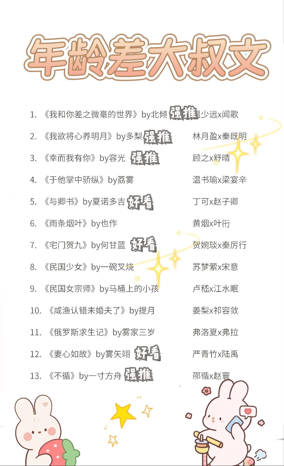 最近沉迷大叔文无法自拔，整理了一波压箱底的神仙小说，全是【年龄差+大叔...