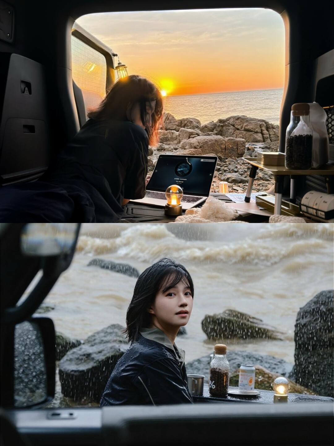 一个早上，感受海上日出和下雨露营两种感觉