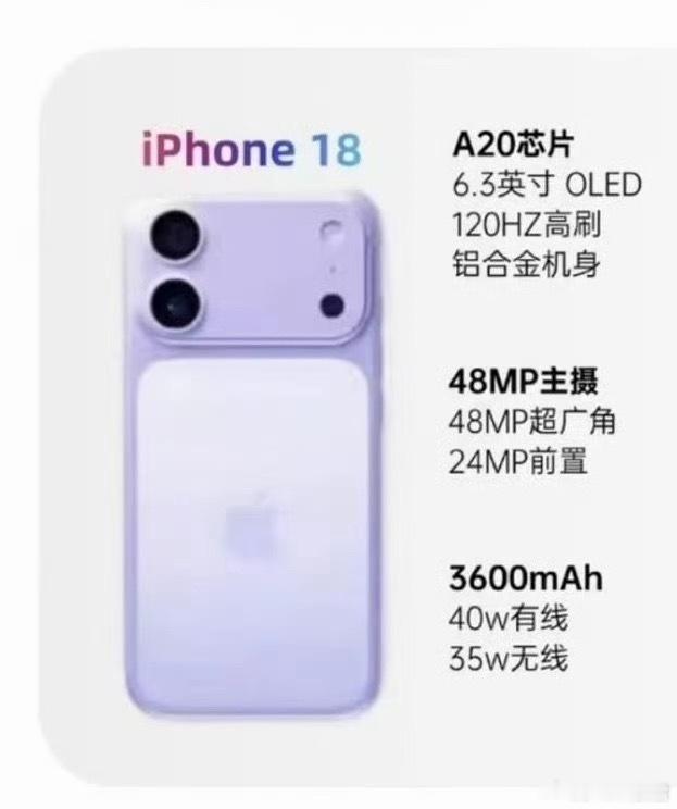 iPhone18标准版爆料汇总课代表总结一下1、延期至2027年春季上市2、运行