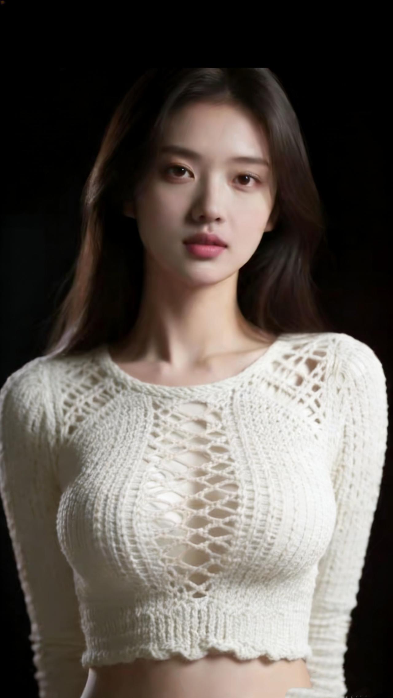《素织间的轻暖》暗境里铺展开的白，是针织衫织就的软雾。镂空纹路如被风抚松的