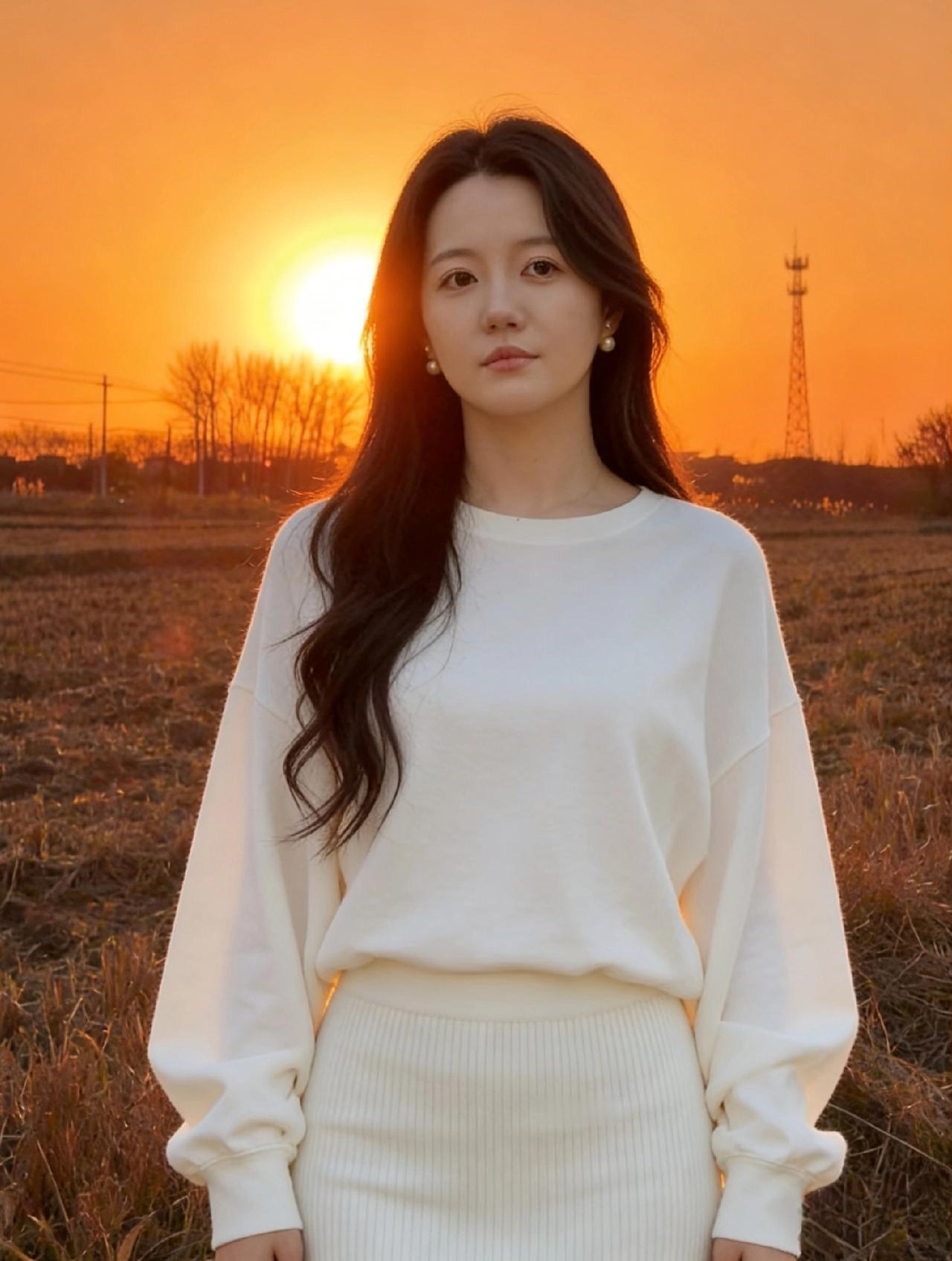 我是一件白毛衣，裹着她的香肩在落日的旷野里，吸饱了橘色的光远处的信号塔吐着冷