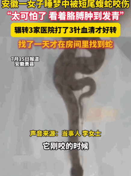 防不胜防！安徽萧县，一女子在家熟睡时突然被一阵刺痛惊醒，发现手臂上有两个小伤口，
