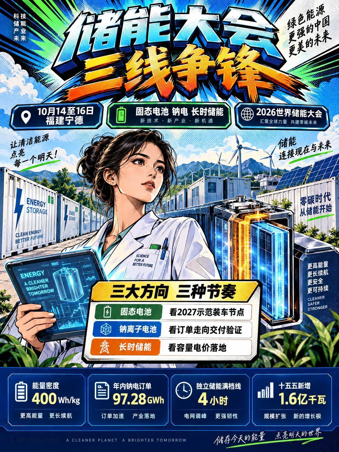 10月新型储能大会将举行，固态电池钠电和长时储能谁受关注10月14日至16日