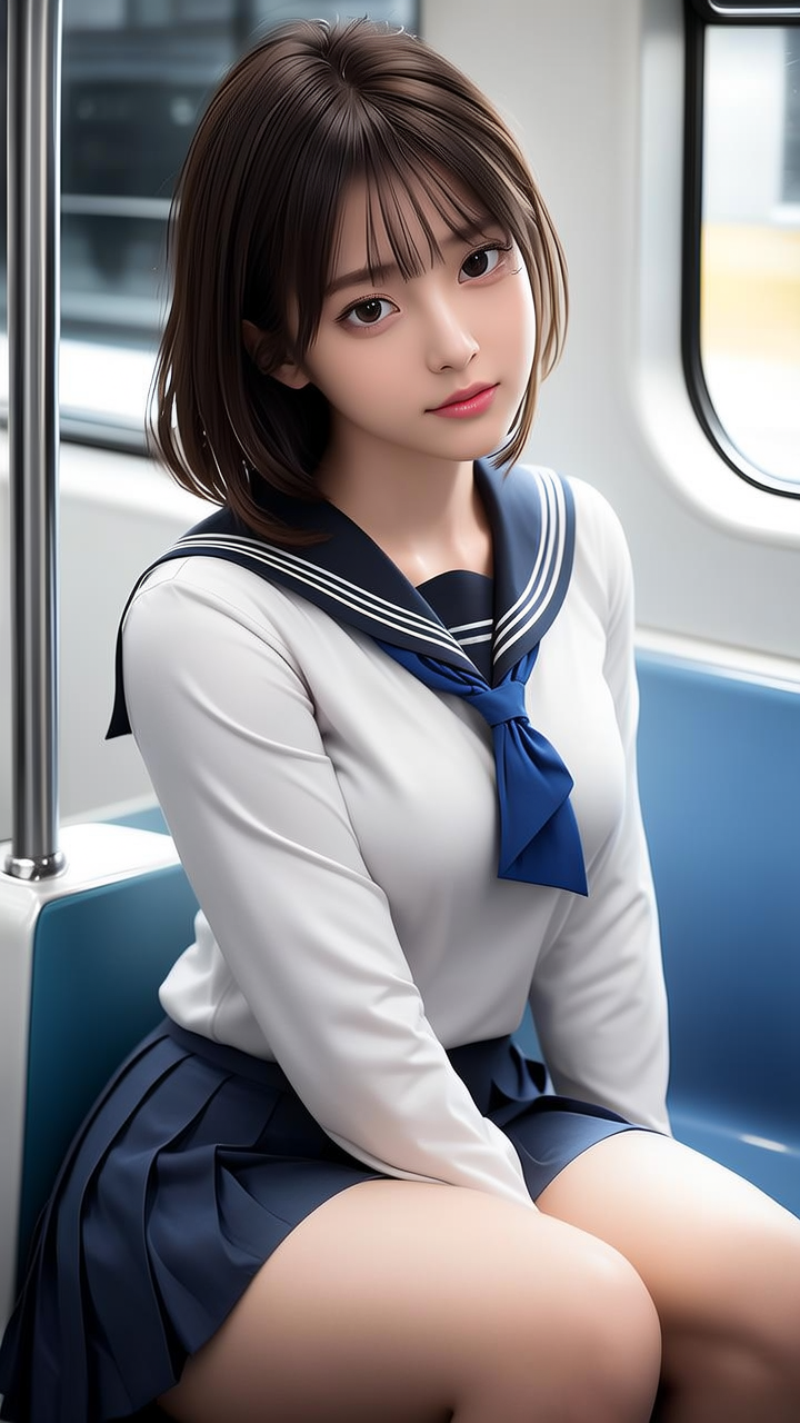 可爱少女在地铁上的甜美瞬间💕